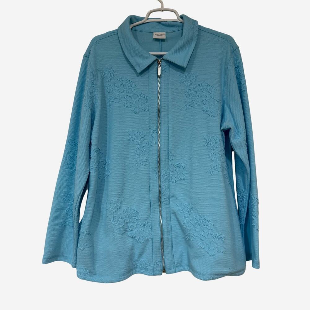 Weekends by Chico's Floral Jacquard Long Sleeve Jacket Blue Angel Grandmacore XL